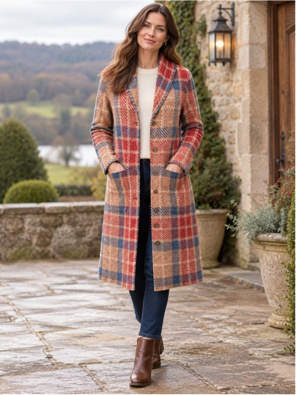 Toad & Co Cardigan Women’s XS Lennox Coatigan Lambswool Plaid Cottagecore Tan